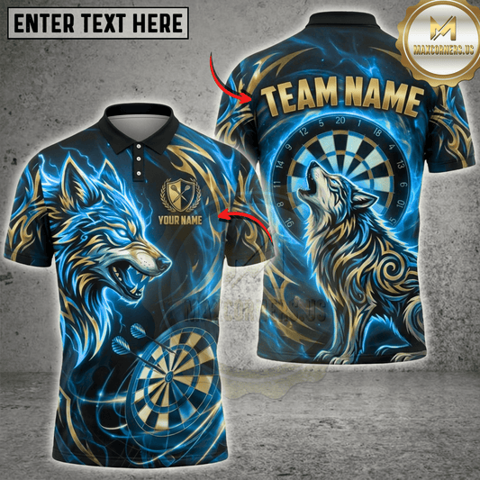 Maxcorners Howling Wolf Tribal Lightning Dartboard Fantasy Multicolor Options Personalized Name, Team Name 3D Shirt (6 Colors)