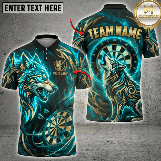 Maxcorners Howling Wolf Tribal Lightning Dartboard Fantasy Multicolor Options Personalized Name, Team Name 3D Shirt (6 Colors)