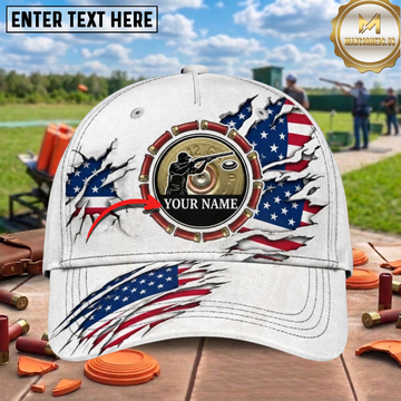 Maxcorners Ripped American Flag 12 Gauge Shell Circle Shooter Trap Shooting Personalized Name 3D Cap