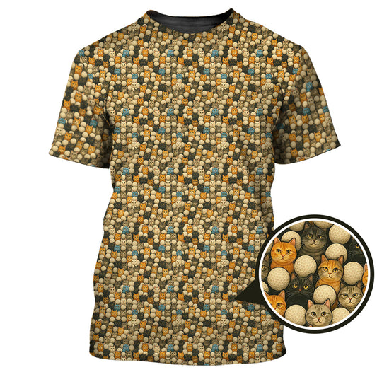 Maxcorners Funny Cat Golf Shirt For Golfer - Cat Pattern Golf Shirt - Golf Gift For Cat Lovers