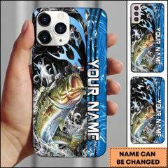Maxcorners Large Mouth Bass Fishing Vertical Name Modern Splash Art Personalized Name Phone Case