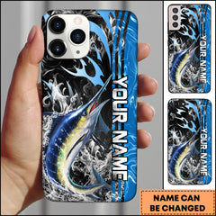 Maxcorners Marlin Fishing Vertical Name Modern Splash Art Personalized Name Phone Case