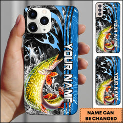 Maxcorners Pike Fishing Vertical Name Modern Splash Art Personalized Name Phone Case