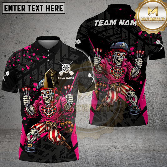 Maxcorners Pirate Skeleton Darts Warrior Multicolor Options Personalized Name, Team Name 3D Shirt (4 Colors)