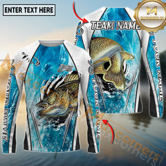 Maxcorners Freshwater Fishing Dynamic Water Splash Design Personalized Name, Team Name 3D Long Sleeve Shirt