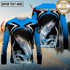 Maxcorners Saltwater Fishing Deep Blue Hexagon Sport Design Personalized Name, Team Name 3D Long Sleeve Shirt