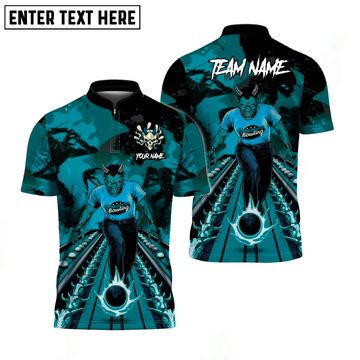 Maxcorners Hellfire Bowling Custom Polo Red Devil Team Shirt Cyan