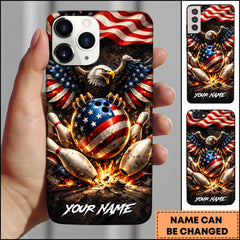 Maxcorners Bowling Eagle Strike Explosion Patriotic Flag Personalized Name Phone Case