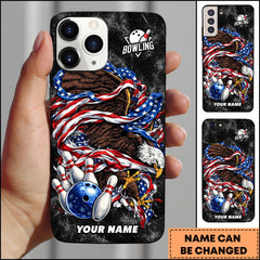 Maxcorners American Eagle Bowling Strike Patriotic Grunge Style Personalized Name Phone Case