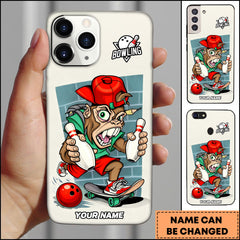 Maxcorners Bowling Cartoon Monkey Skateboard Street Style Personalized Name Phone Case