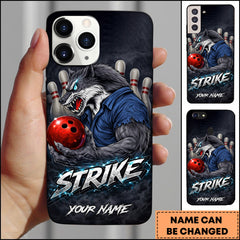 Maxcorners Bowling Wolf Strike Lightning Power Dark Theme Personalized Name Phone Case
