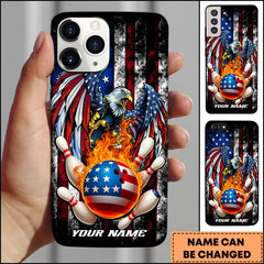 Maxcorners Bowling Patriotic Eagle Grunge Flag Strike Design Personalized Name Phone Case