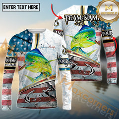 Maxcorners Saltwater Fishing USA Flag Dynamic Splash Personalized Name, Team Name 3D Long Sleeve Shirt