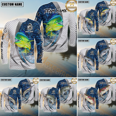 Maxcorners Saltwater Fishing Silver Scale Pattern Realistic Jumping Fish Water Splash Personalized Name, Team Name 3D Long Sleeve Shirt