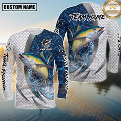 Maxcorners Saltwater Fishing Silver Scale Pattern Realistic Jumping Fish Water Splash Personalized Name, Team Name 3D Long Sleeve Shirt