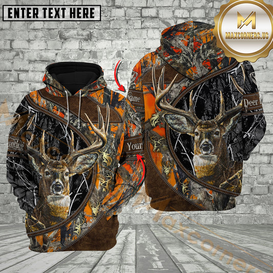 Maxcorners Deer Hunting Majestic Buck Antlers Camo Multicolor Options Personalized Name, Team Name 3D Hoodie (4 Colors)