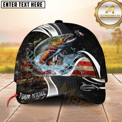 Maxcorners Fishing American Flag Water Splash Graphic Personalized Name 3D Cap (13 Options)