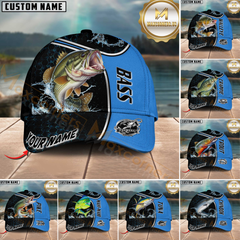 Maxcorners Fishing Blue Hexagon Sport Style Water Splash Personalized Name 3D Cap (13 Options)