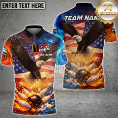 Maxcorners Bowling Patriotic Eagle US Flag Strike Impact Personalized Name, Team Name 3D Shirt