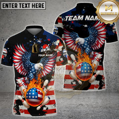 Maxcorners Bowling American Flag Wings Flaming Strike Ball Personalized Name, Team Name 3D Shirt