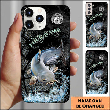 Maxcorners Fishing Jumping Catfish Splash Art Personalized Name Phone Case