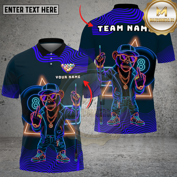 Maxcorners Billiards Neon Monkey Retro Wave Multi Options Personalized Name, Team Name Unisex 3D Shirt (4 Colors)