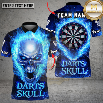 Maxcorners Darts Blue Flame Skull Multi Options Personalized Name, Team Name Unisex 3D Shirt (4 Colors)