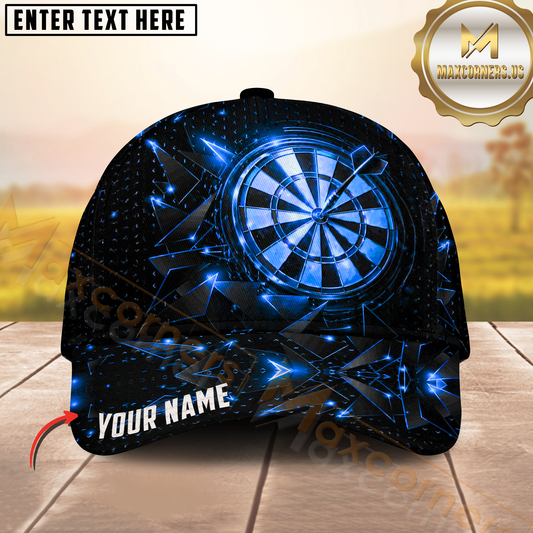Maxcorners Darts Neon Blue Tech Dartboard Futuristic Powerful Multicolor Option Personalized Name 3D Cap