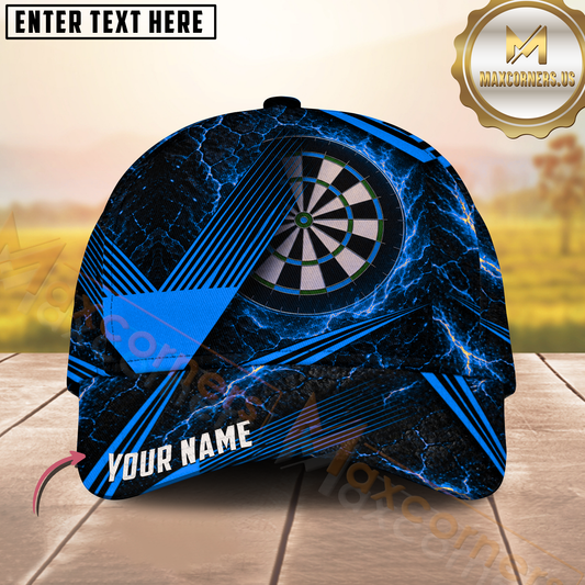 Maxcorners Darts Blue Lightning Geometric Dartboard Sporty Bold Multicolor Option Personalized Name 3D Cap