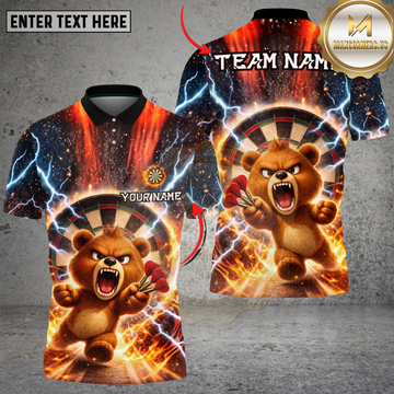 Maxcorners Darts Cute Angry Bear Lightning Energy Dartboard Target Multi Options Personalized Name, Team Name Unisex 3D Shirt (4 Colors)