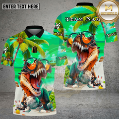 Maxcorners Bowling Summer T-Rex Beach Vibes Multi Options Personalized Name, Team Name Unisex 3D Shirt (4 Colors)