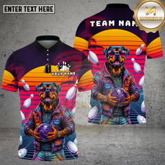 Maxcorners Bowling Retro Dog Neon Sunset Multi Options Personalized Name, Team Name Unisex 3D Shirt (4 Colors)