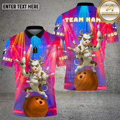 Maxcorners Bowling Disco Bull Neon Party Multi Options Personalized Name, Team Name Unisex 3D Shirt (4 Colors)