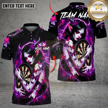 Maxcorners Darts Love Demon Butterfly Glow Multi Options Personalized Name, Team Name Unisex 3D Shirt (4 Colors)