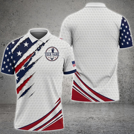 Maxcorners Patriot Claw 3D Golf Personalized Name Polo Shirts