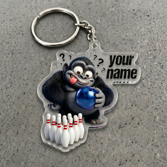 Maxcorners Funny Gorilla Bowling Ball Cartoon Multicolor Options Personalized Name, Your Name 3D Keychain