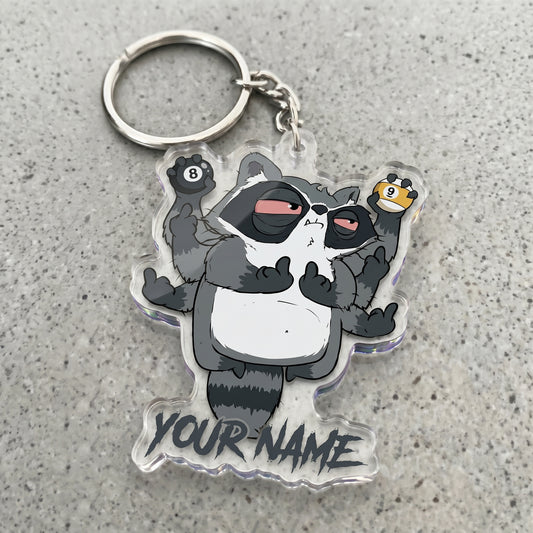 Maxcorners Bowling Raccoon Middle Finger Funny Cartoon Multicolor Options Personalized Name, Your Name 3D Keychain