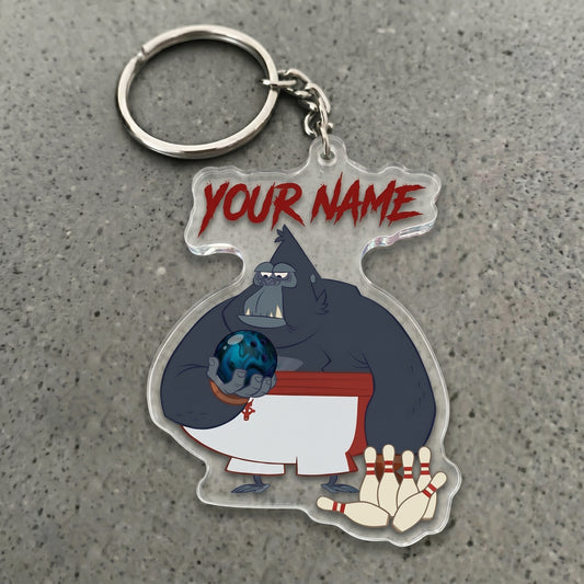 Maxcorners Funny Gorilla Bowling Ball Cartoon Style Multicolor Options Personalized Name, Your Name 3D Keychain