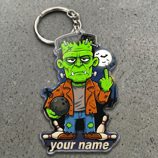 Maxcorners Frankenstein Bowling Monster Horror Cartoon Multicolor Options Personalized Name, Your Name 3D Keychain