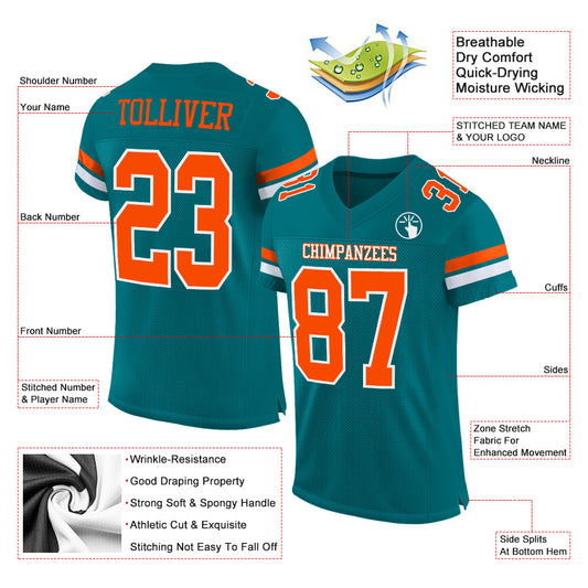 Maxcorners Custom Teal Orange-White Mesh Authentic Football Jersey LM2605