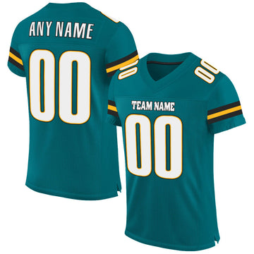 Maxcorners Custom Teal White-Gold Mesh Authentic Football Jersey LM2605