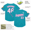 Maxcorners Custom Teal White-Pink Mesh Authentic Throwback Baseball Jersey LM2605