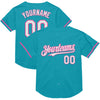 Maxcorners Custom Teal White-Pink Mesh Authentic Throwback Baseball Jersey LM2605