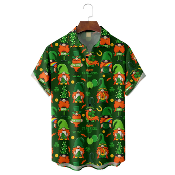 Maxcorners Green Irish St. Patrick's Day Lucky Clover Gold Coins Hawaiian Golf Shirt, Tropical Vibe Men's Golf Shirt