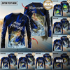 Maxcorners Fishing Blue Honeycomb Splash Personalized Name, Team Name 3D Long Sleeve Shirt (12 Fish Species)