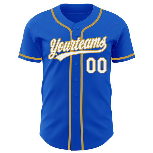 Maxcorners Custom Thunder Blue White-Old Gold Authentic Baseball Jersey LM2605