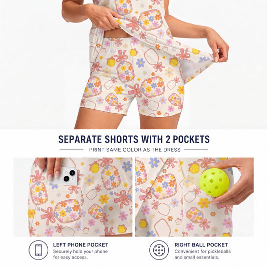 Maxcorners Pickleball Sleeveless Zipper Sports Dress Set Ivory Floral Perfume Bottle Print