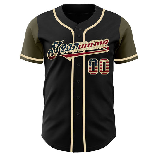 Maxcorners Custom Olive Vintage USA Flag-Black Premium Two Tone Salute To Service Baseball Jersey LM0210