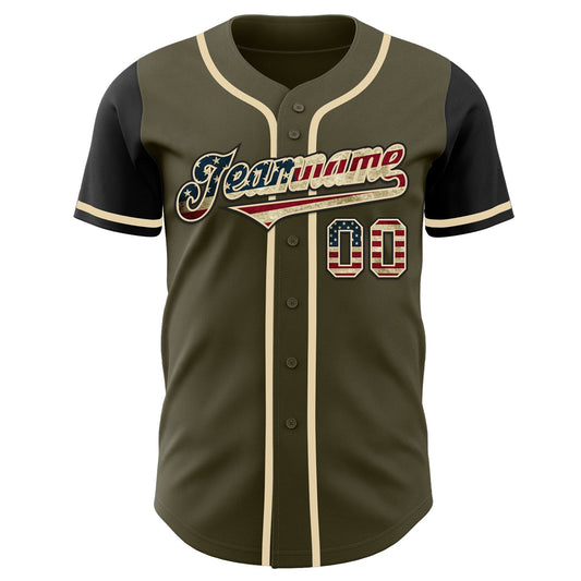 Maxcorners Custom Black Vintage USA Flag-Cream Premium Sleeveless Baseball Jersey LM0210