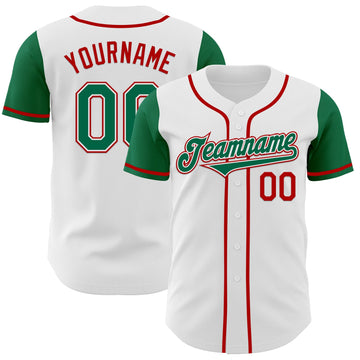 Maxcorners Custom White Kelly Green-Red Authentic Two Tone Baseball Jersey LM2605